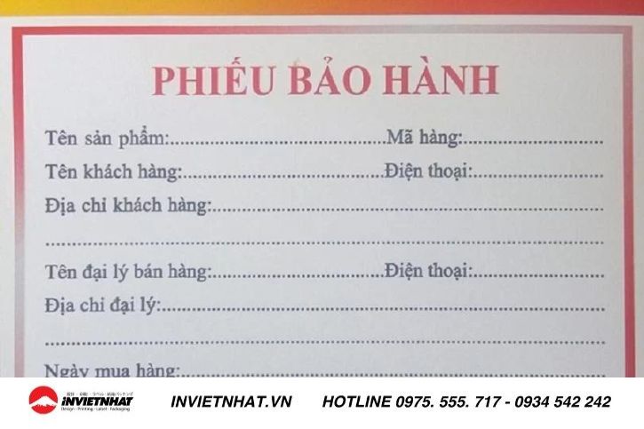 In Việt Nhật- Đơn vị in phiếu bảo hành theo yêu cầu tại TPHCM