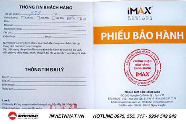 Mẫu phiếu bảo hành sản phẩm đồ điện tử