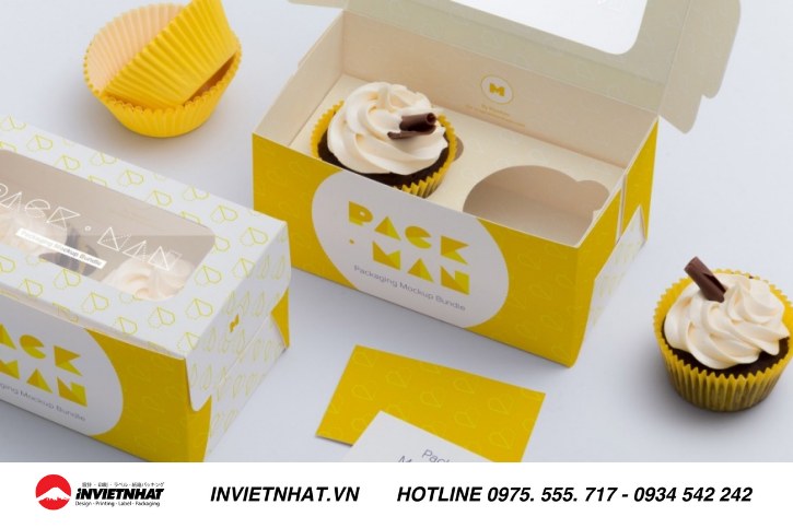 Mẫu hộp giấy có mặt kính đựng bánh cupcake