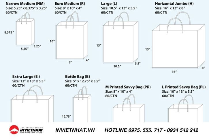 Kích thước túi giấy đựng mỹ phẩm