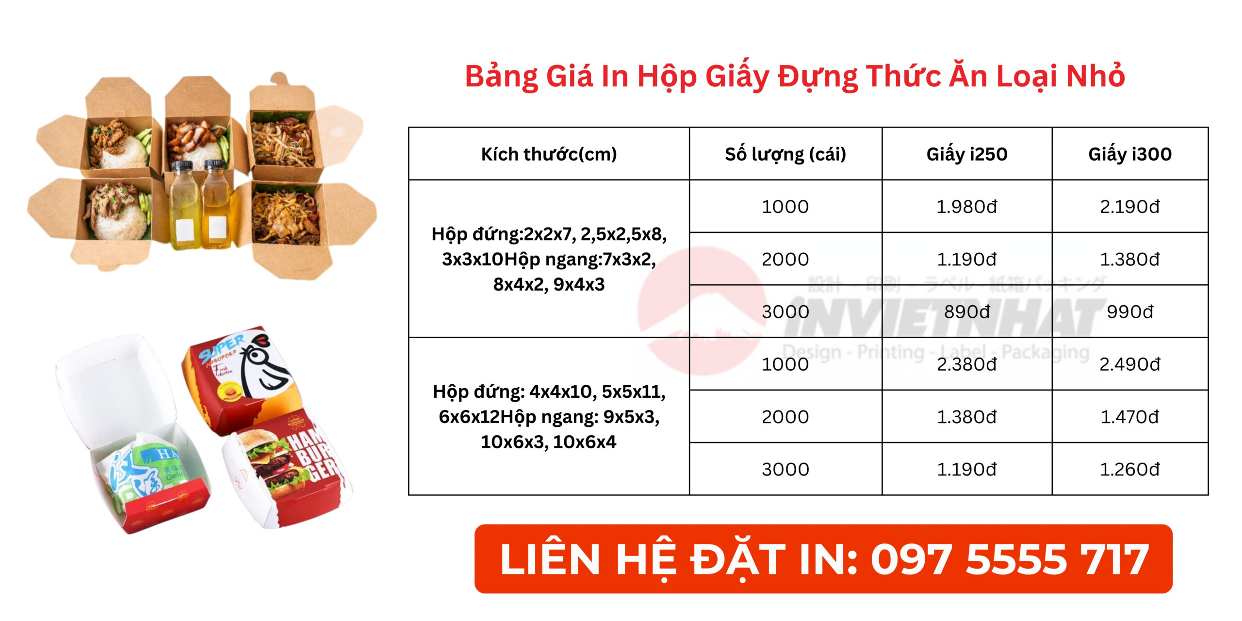 bang gia in hop giay dung thuc an loai nho