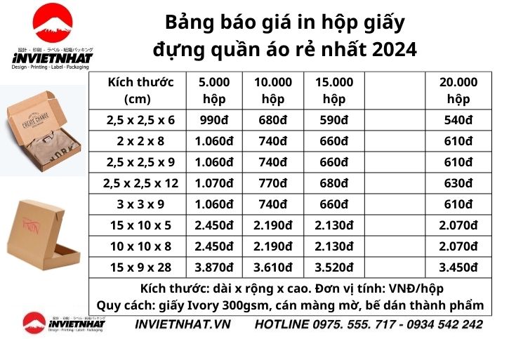 bang bao gia in hop giay dung quan ao gia re