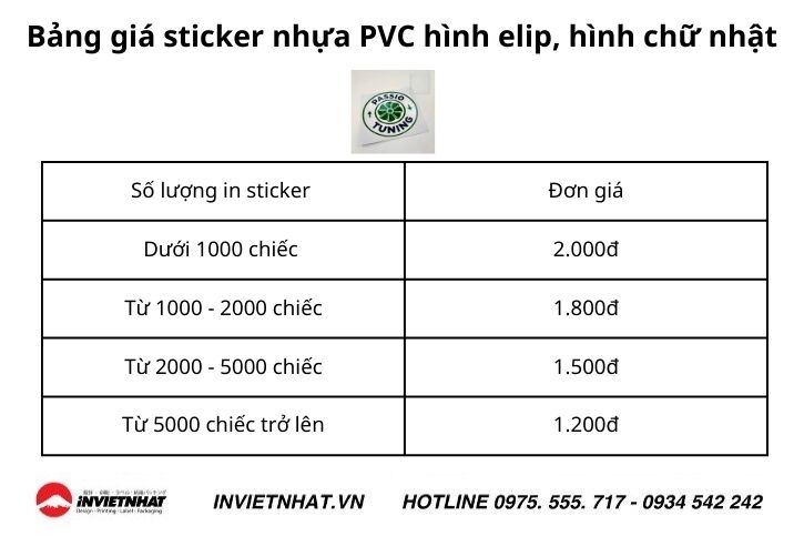 Bang gia in sticker nhua PVC hinh elip, hinh chu nhat