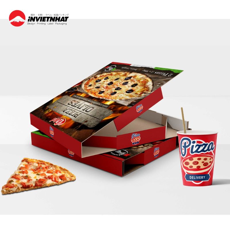 Mẫu hộp giấy đựng pizza sử dụng giấy ivory