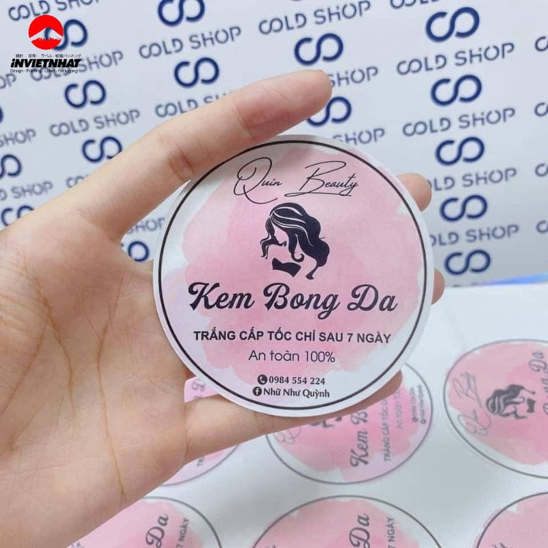 Tem kem body hình tròn dùng cho mỹ phẩm, kem dưỡng da