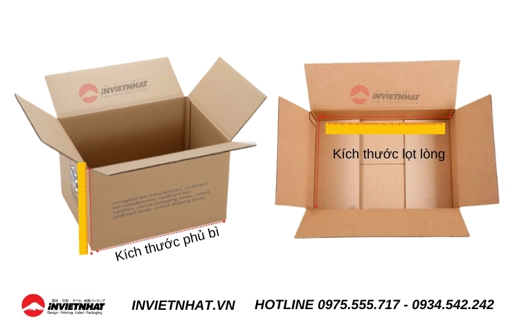 Kích thước hộp carton phủ bì và lọt lòng