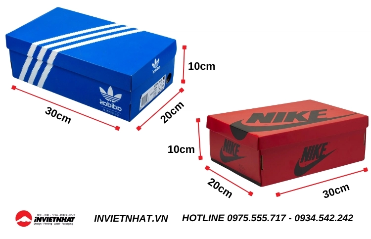 Kích thước hộp giày Nike và Adidas