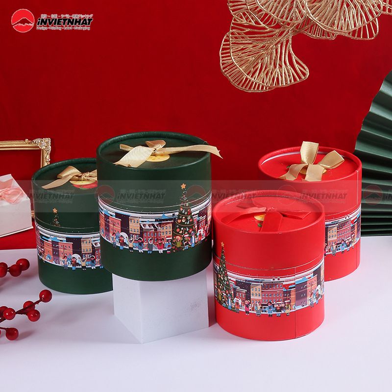 hộp giấy hình tròn đựng quà noel