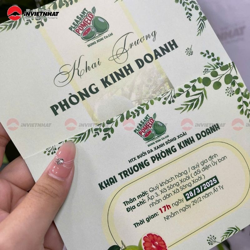 Thiệp mời khai trương Hợp Tác Xã Bưởi Da Xanh Sông Xoài