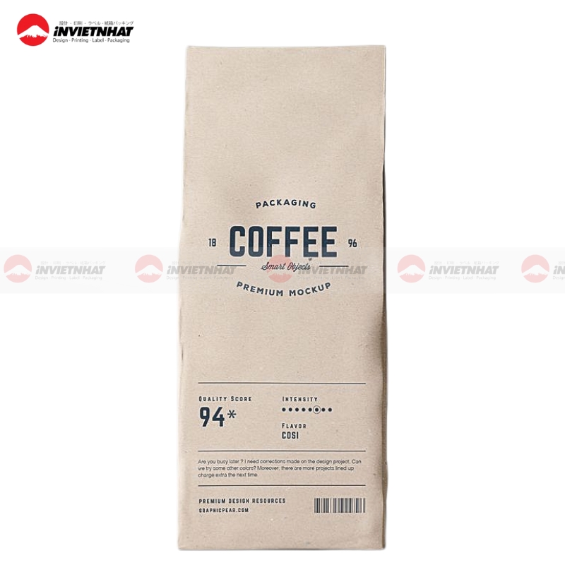 17+ Mẫu in túi giấy đựng cà phê giấy Kraft ghép màng nhôm bạc bảo quản chống ẩm 33 In túi giấy đựng cà phê giá rẻ