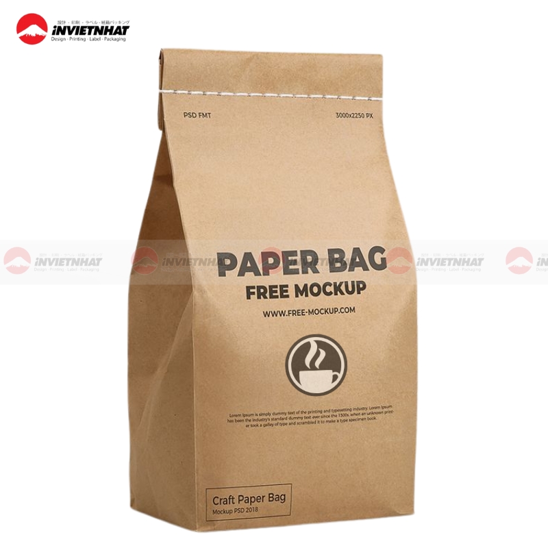 17+ Mẫu in túi giấy đựng cà phê giấy Kraft ghép màng nhôm bạc bảo quản chống ẩm 31 In túi giấy đựng cà phê phong cách tối giản