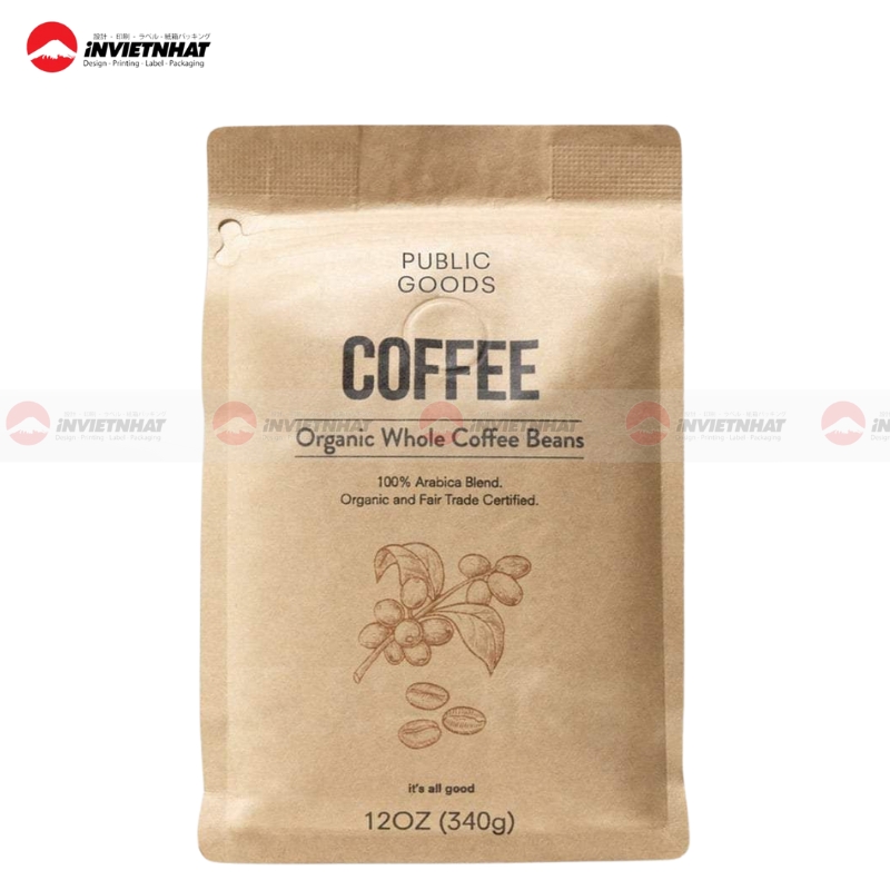 17+ Mẫu in túi giấy đựng cà phê giấy Kraft ghép màng nhôm bạc bảo quản chống ẩm 26 In túi giấy đựng cà phê phong cách vintage