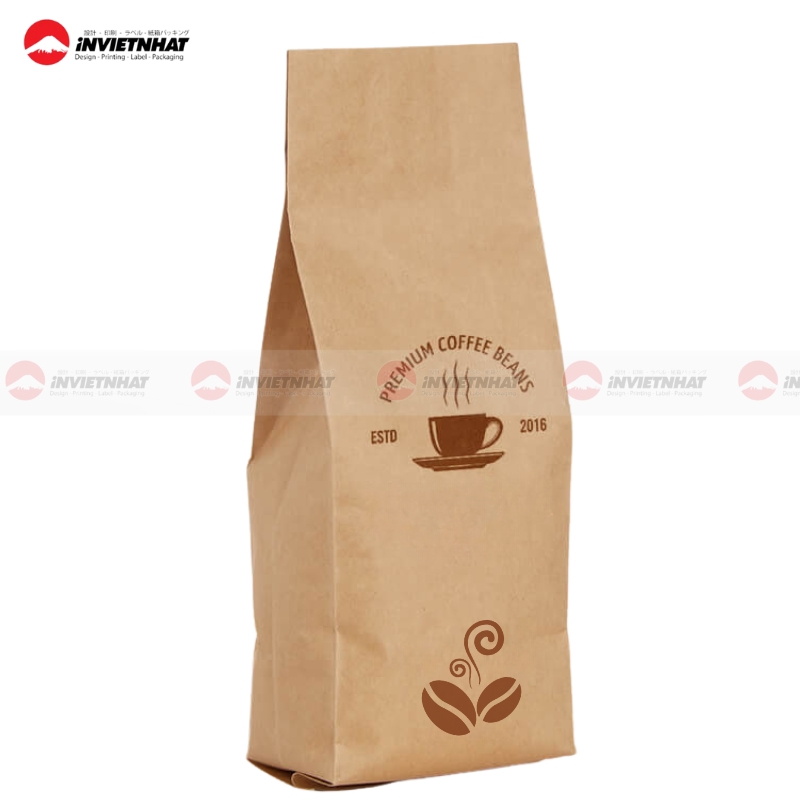 17+ Mẫu in túi giấy đựng cà phê giấy Kraft ghép màng nhôm bạc bảo quản chống ẩm 29 In túi giấy đựng cà phê thương hiệu riêng