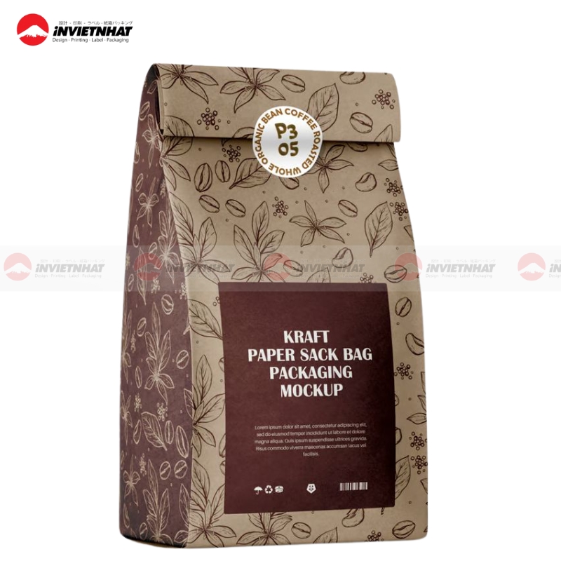 17+ Mẫu in túi giấy đựng cà phê giấy Kraft ghép màng nhôm bạc bảo quản chống ẩm 28 In túi giấy kraft đựng cà phê