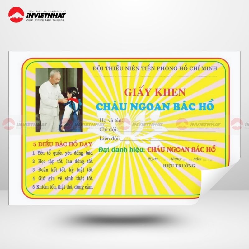mẫu giấy khen cháu ngoan bác hồ