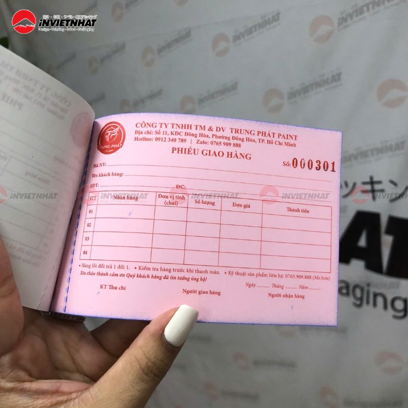mẫu hoá đơn giao hàng Carbonless 2 liên mặt trong