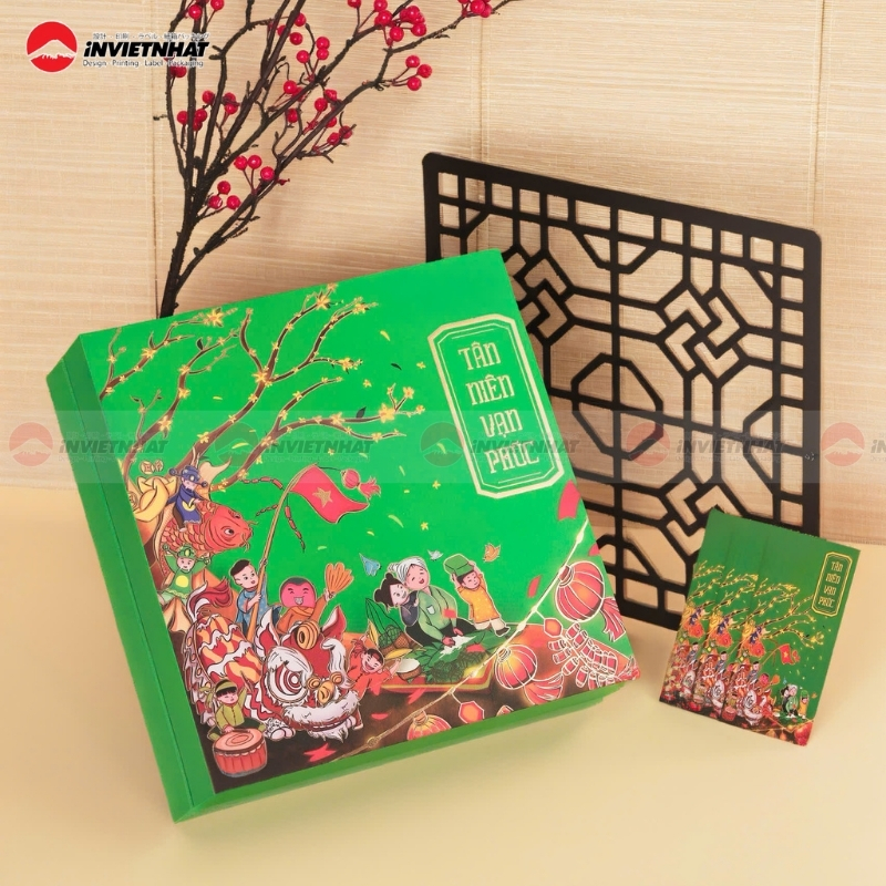 mau hop giay am duong dung qua tet xanh la