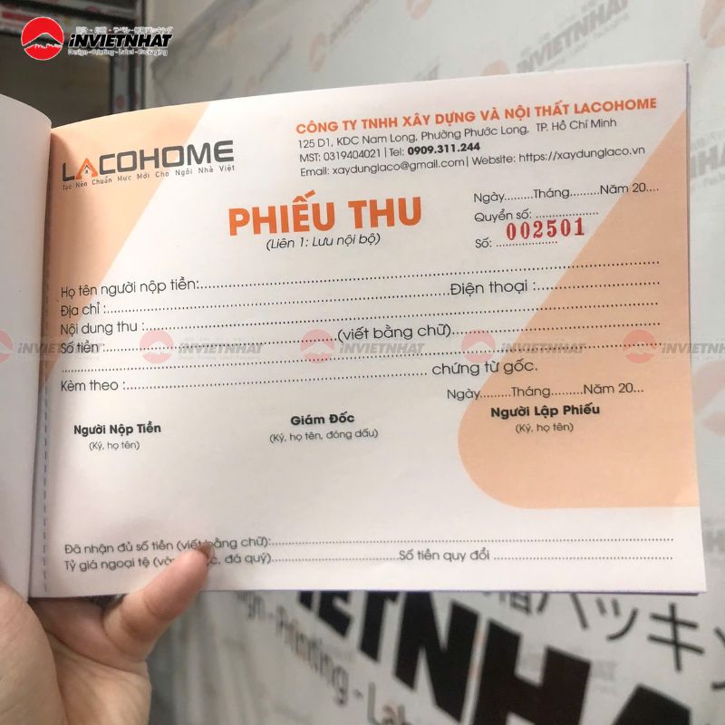 mẫu phiếu thu Carbonless 2 liên mặt trong