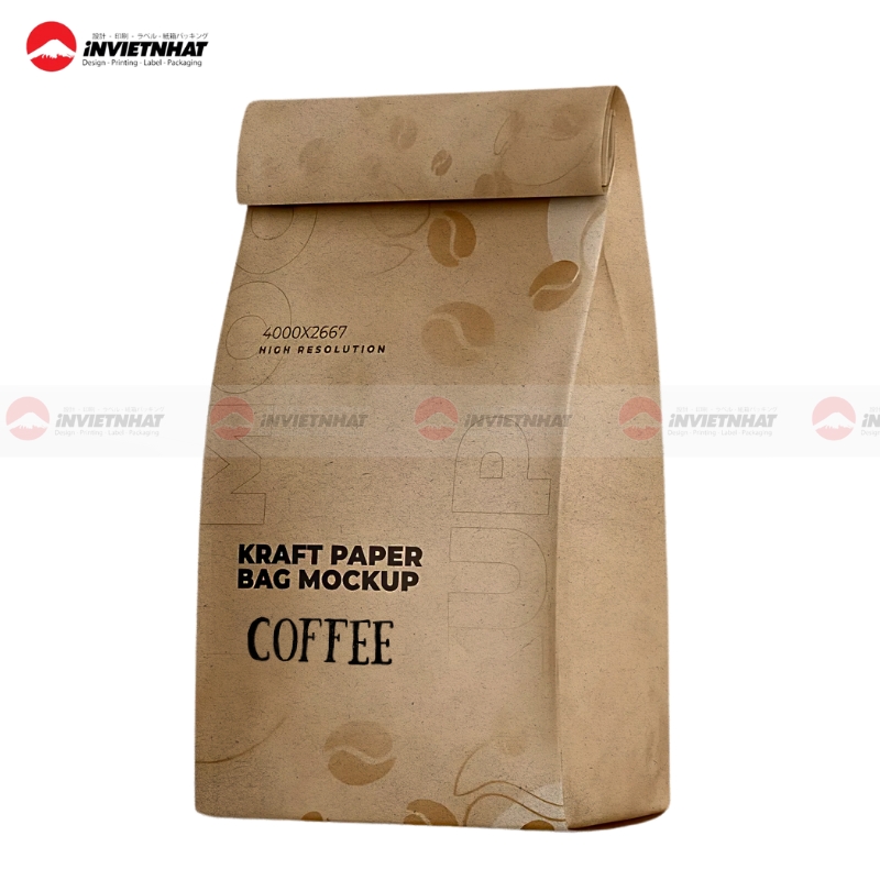 17+ Mẫu in túi giấy đựng cà phê giấy Kraft ghép màng nhôm bạc bảo quản chống ẩm 35 Thiết kế túi giấy đựng cà phê đẹp