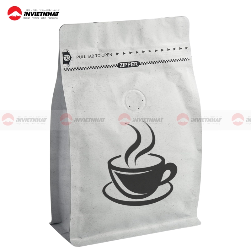 17+ Mẫu in túi giấy đựng cà phê giấy Kraft ghép màng nhôm bạc bảo quản chống ẩm 21 Túi giấy đựng cà phê có van thoát khí 1 chiều