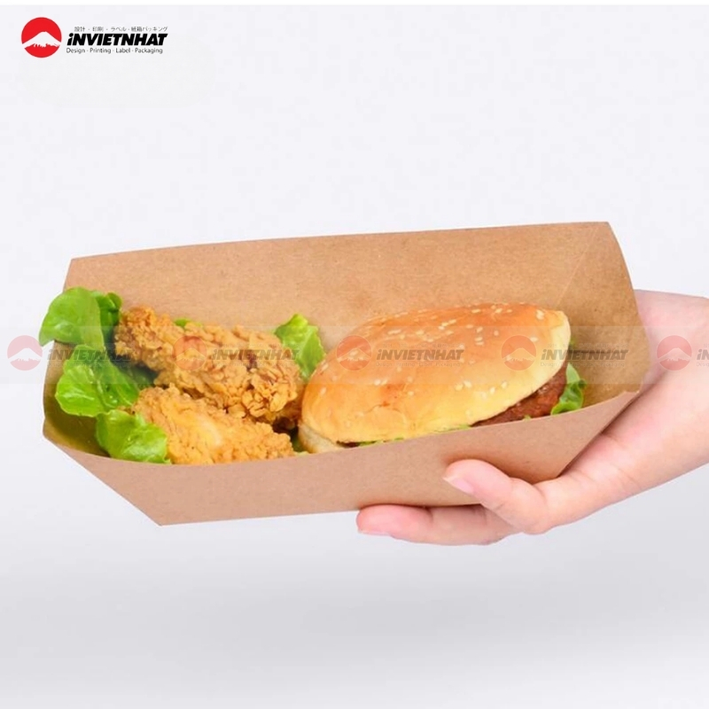 Mẫu hộp giấy hình thuyền đựng hamburger
