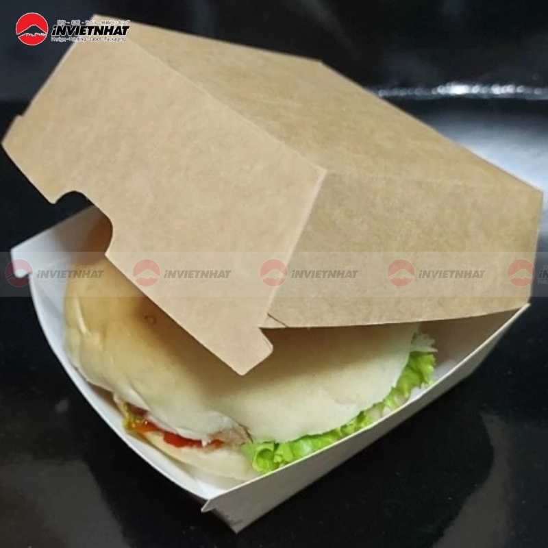 Mẫu hộp giấy nắp gài đựng hamburger