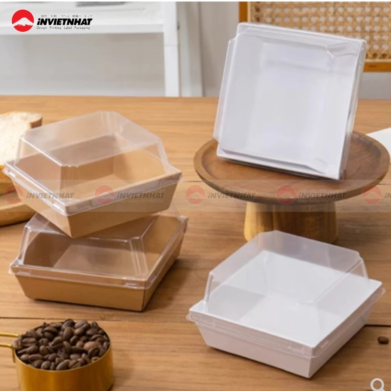 Mẫu hộp giấy nắp nhựa đựng hamburger