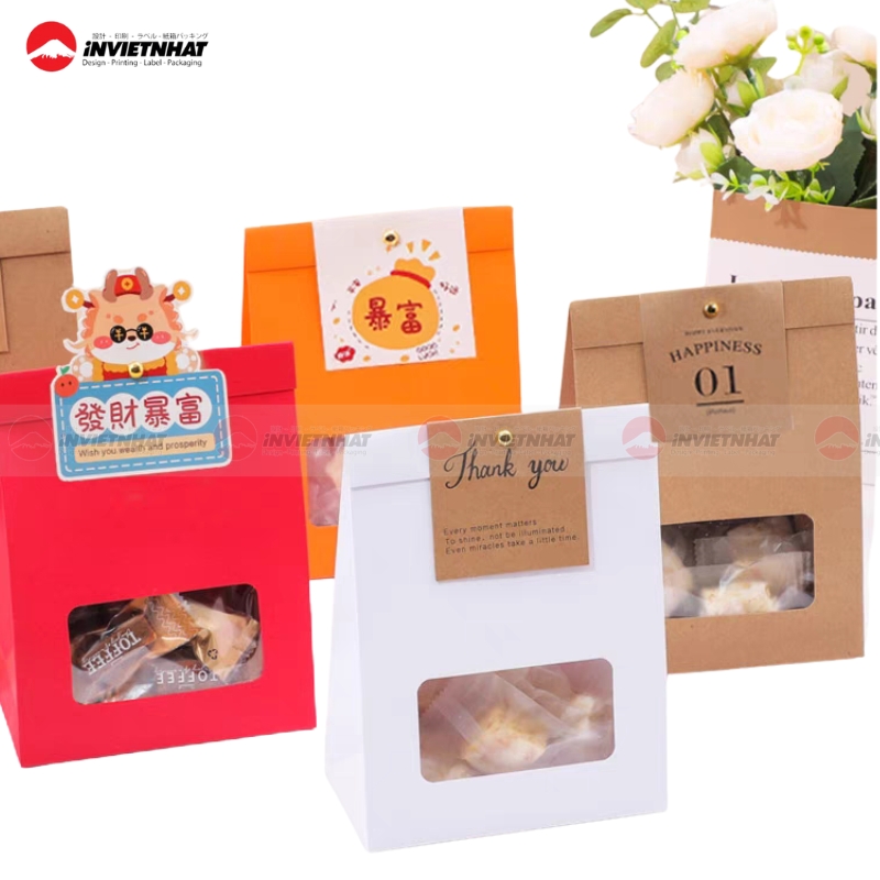 Túi giấy đựng bánh kẹo có cửa sổ kính