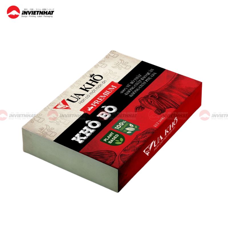 hộp giấy đựng khô bò màu trắng đỏ