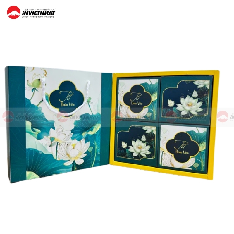Hộp bánh trung thu hoa sen cho thương hiệu nội địa