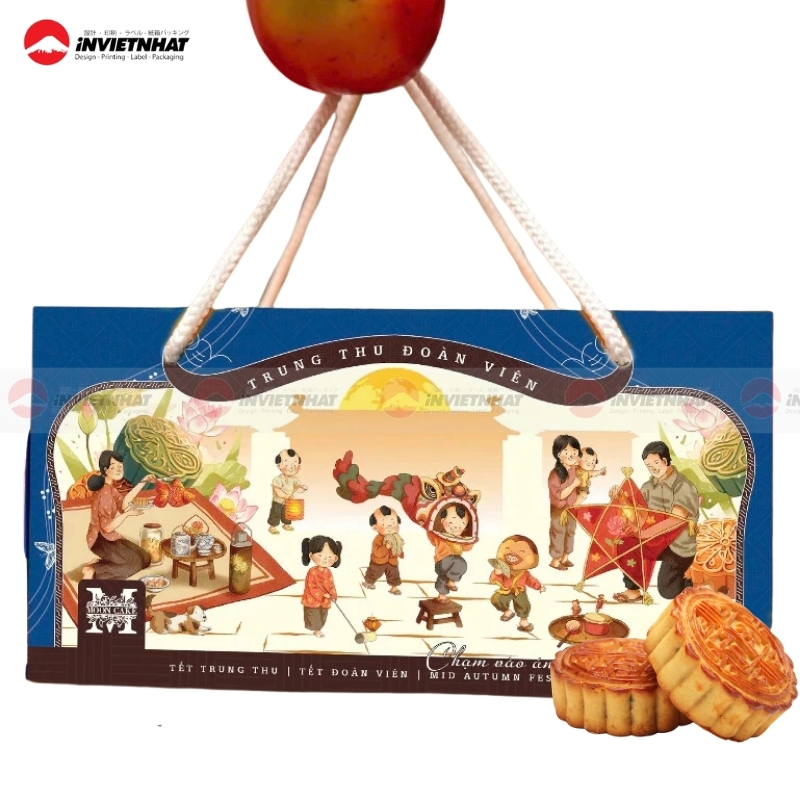 Hộp bánh trung thu hình ảnh thiếu nhi rước đèn 6 bánh