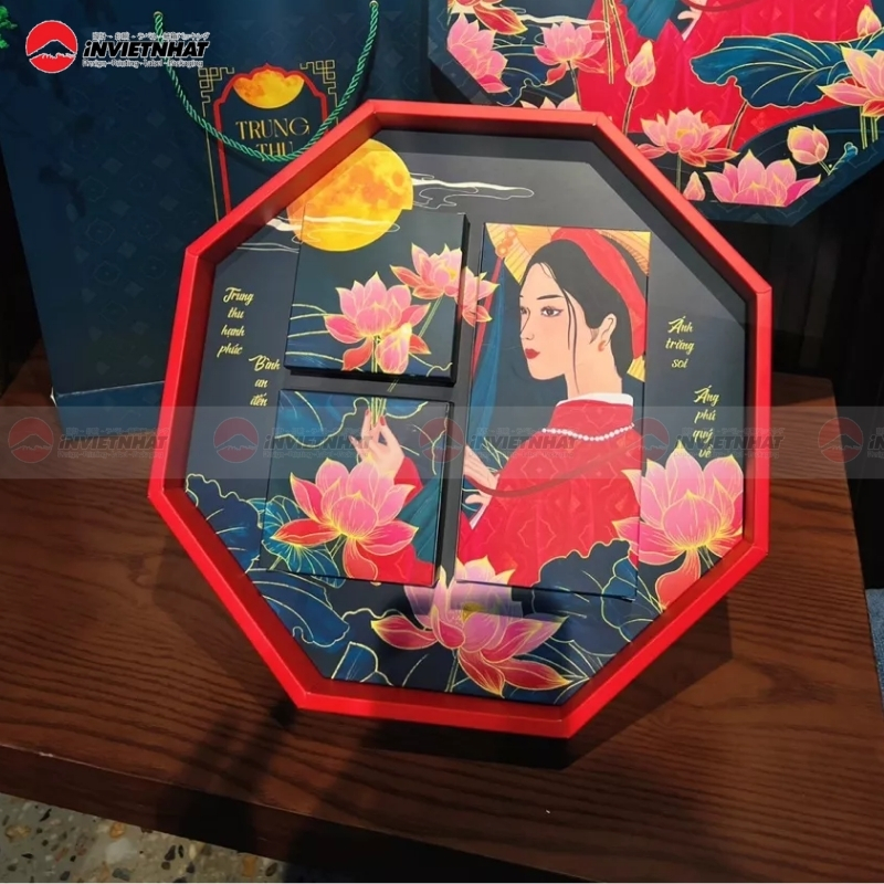 Hộp bánh trung thu hoa sen hình lục giác cao cấp