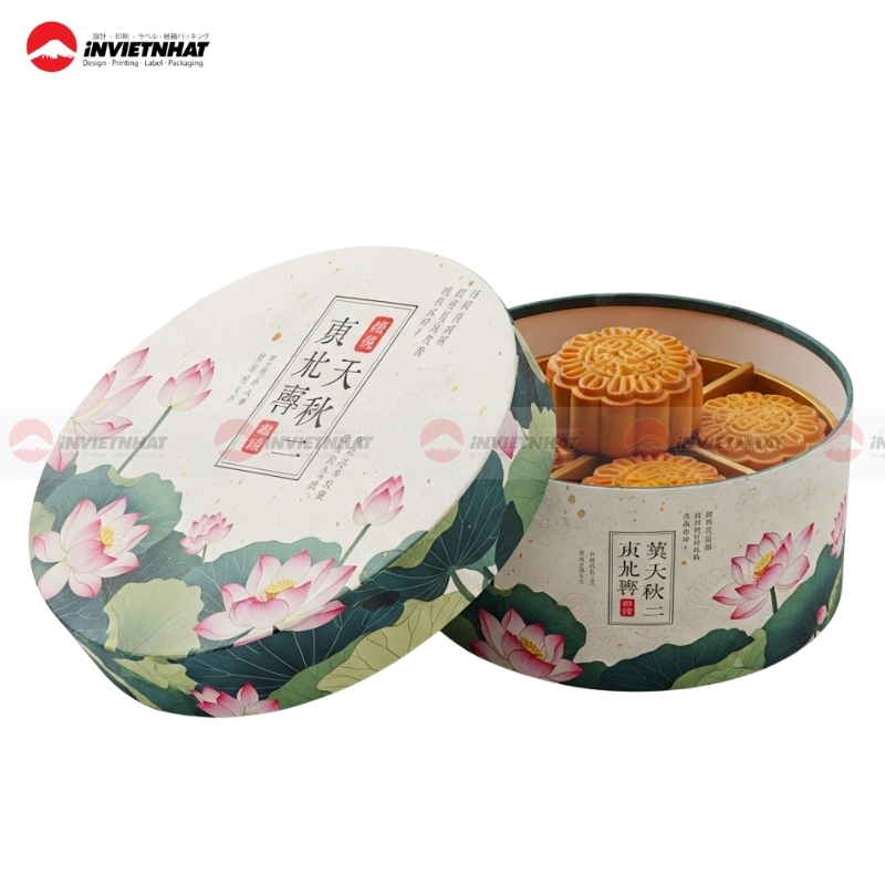 Hộp bánh trung thu hình tròn hoạc tiết hoa sen