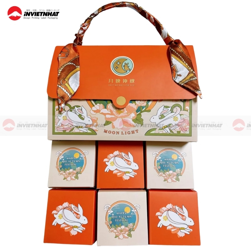 Hộp bánh trung thu họa tiết thỏ ngọc 6 bánh