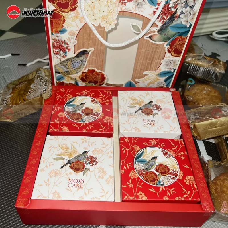 Hộp bánh trung thu in họa tiết 4 bánh