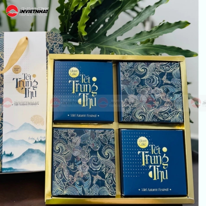 Hộp bánh trung thu in lụa thủ công 4 bánh