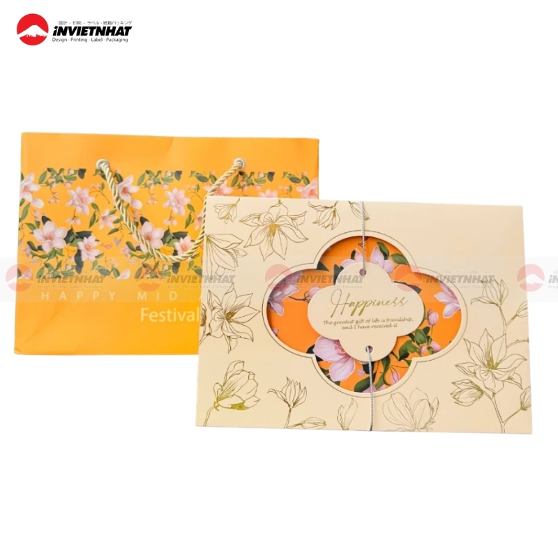 Hộp bánh trung thu kèm túi xách đồng bộ giấy kraft giá rẻ