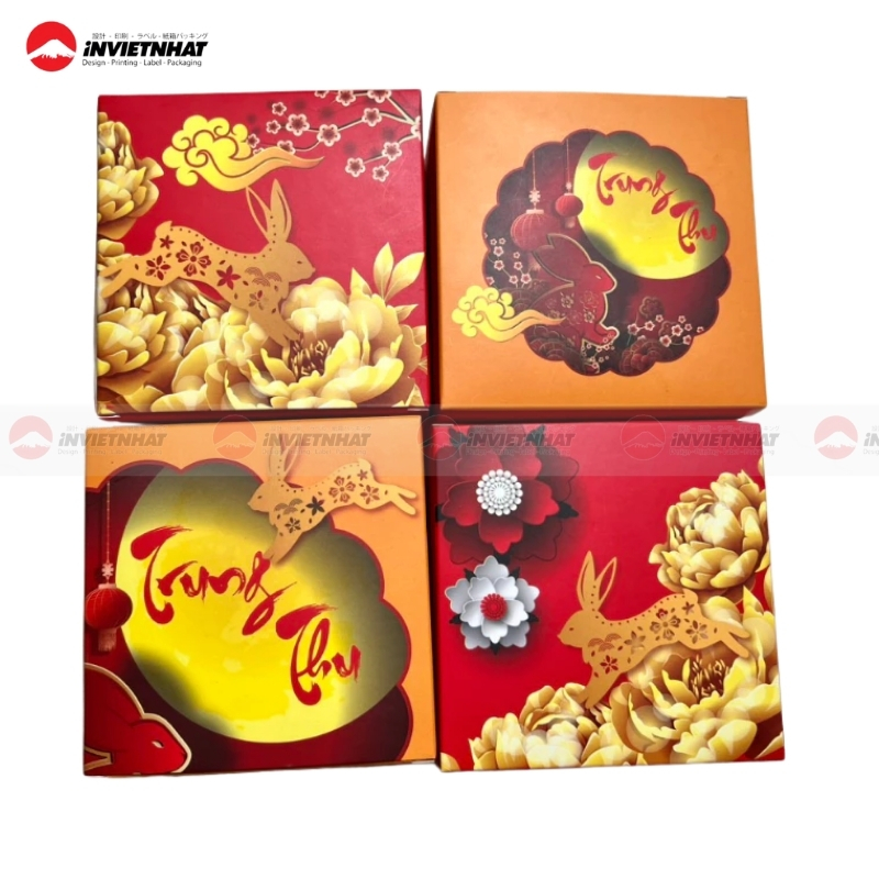 Hộp bánh trung thu màu vàng kim sang trọng 1 bánh