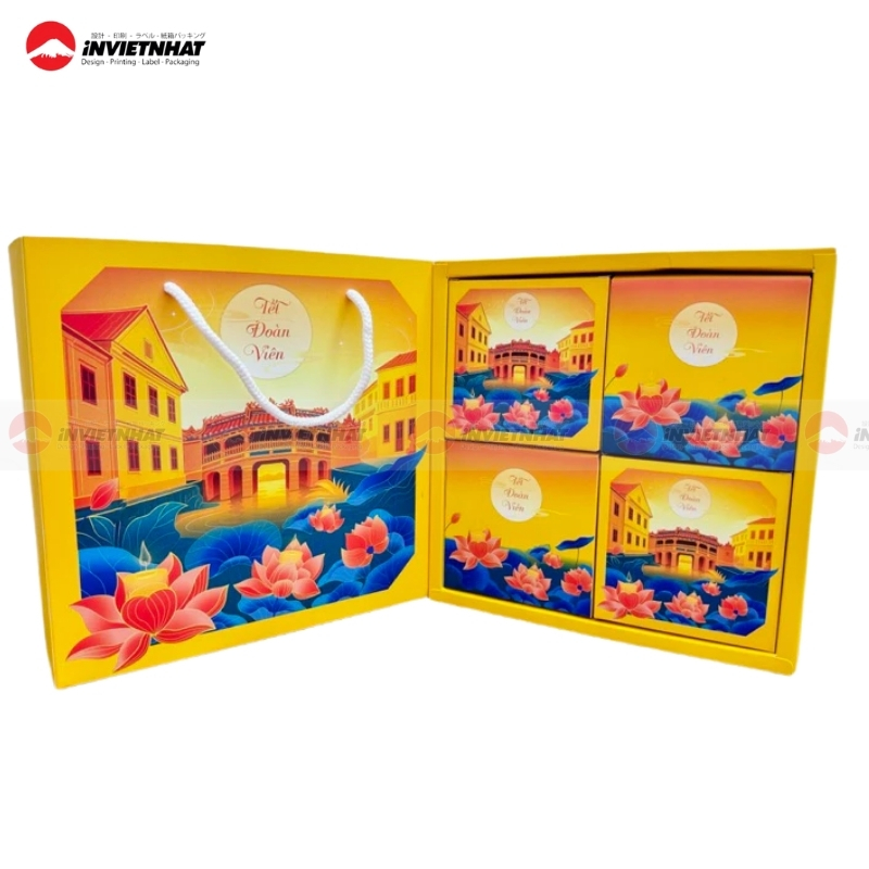 Hộp bánh trung thu nhận diện theo brand guideline 4 bánh