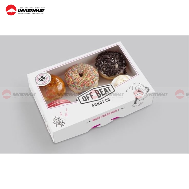hộp giấy đựng donut có mặt kính