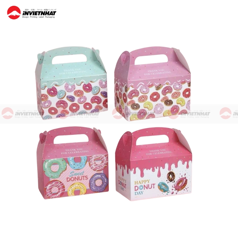 hộp giấy đựng donut có quai