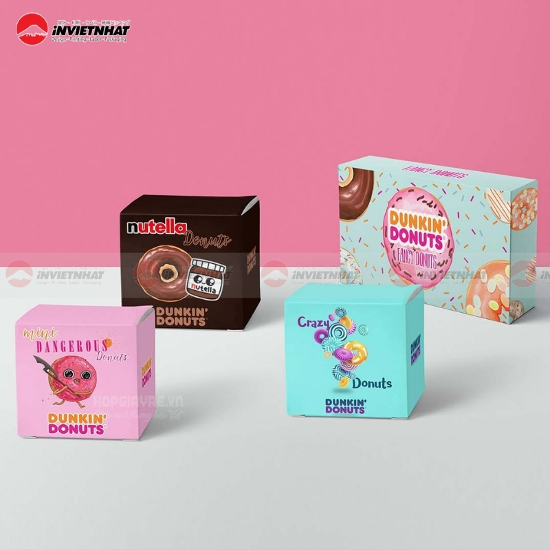 hộp giấy đựng donut in logo