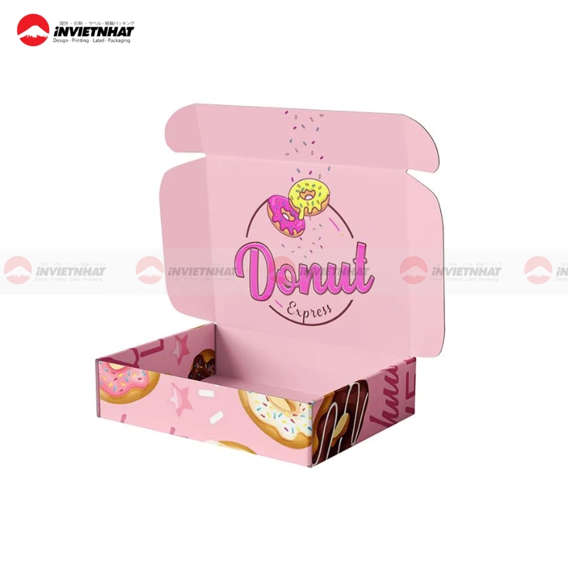 hộp giấy đựng donut màu hồng