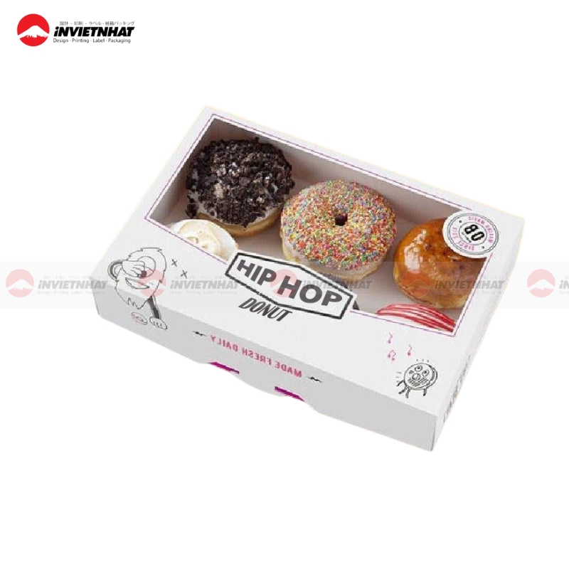 hộp giấy đựng donut màu trắng