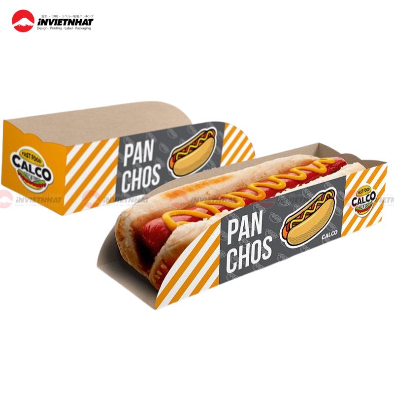 mẫu hộp giấy đựng hot dog k nắp màu vàng