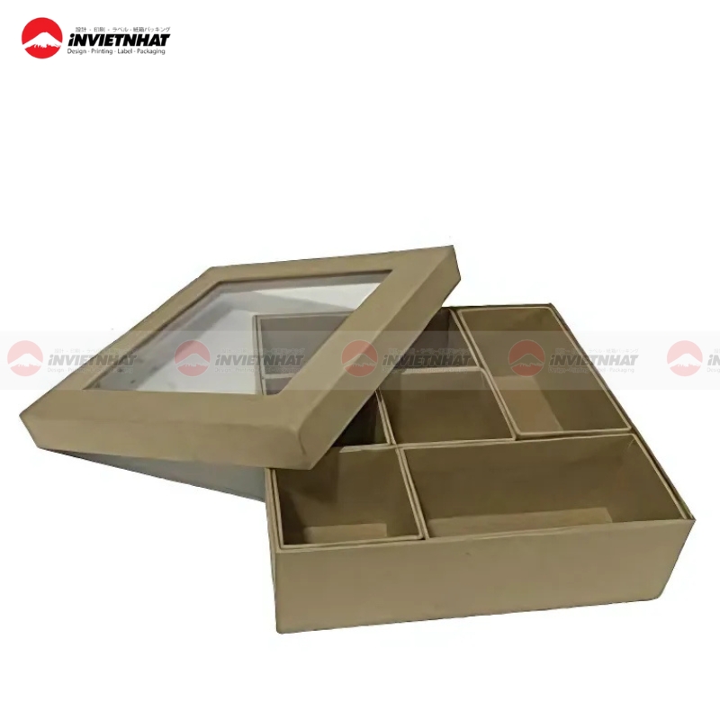 17+ Mẫu hộp giấy nắp mica ĐẸP, nhiều ngăn cứng cáp 38 hop giay nap mica k300 6 ngan