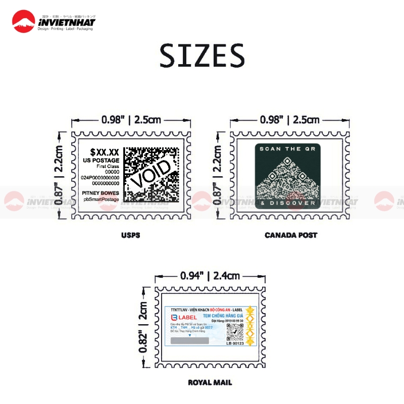 KÍCH THƯỚC tem chống giả phổ biến hiện nay theo mọi hình dáng 14 size tem chong hang gia