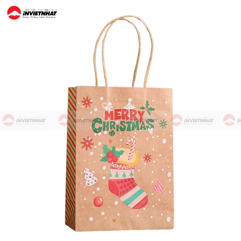 tui giay kraft nau in hoa tiet Noel