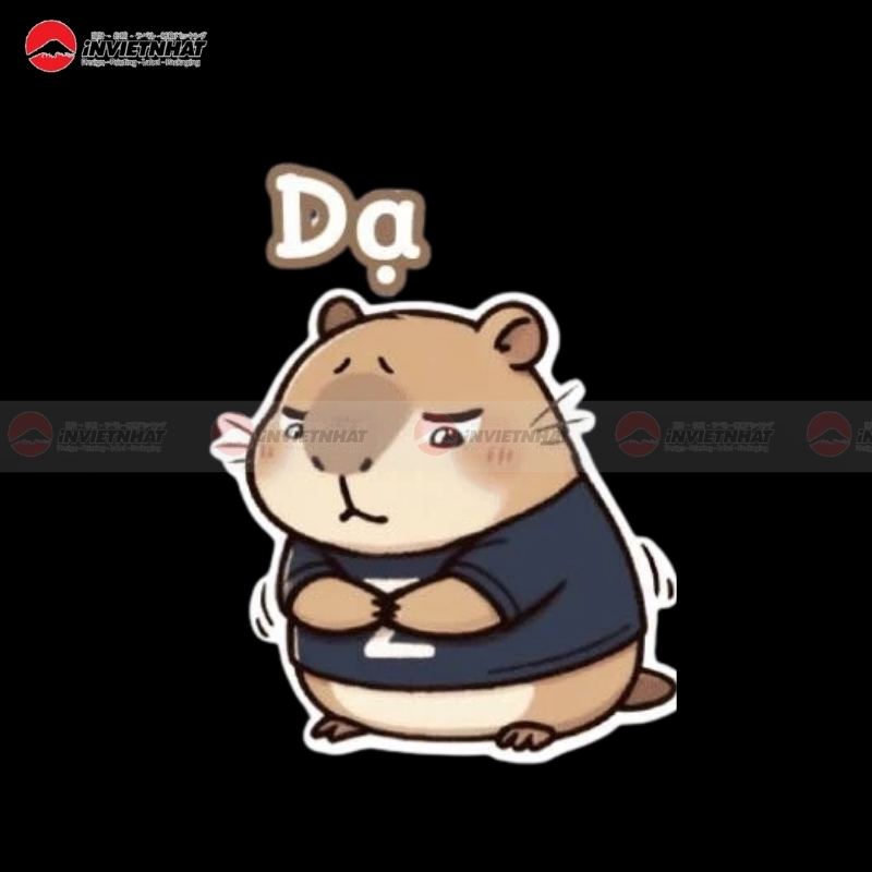 nhan tem capybara vang loi