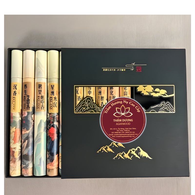 Mẫu in tem nhãn trầm hương SÁNG TẠO điểm nhấn sang trọng 22 tem nhan nhang tram huong